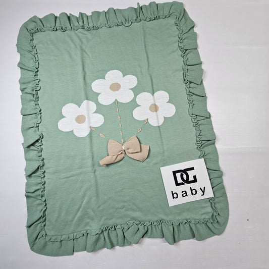 🌼 Copertina neonato verde salvia con fiori 🌿