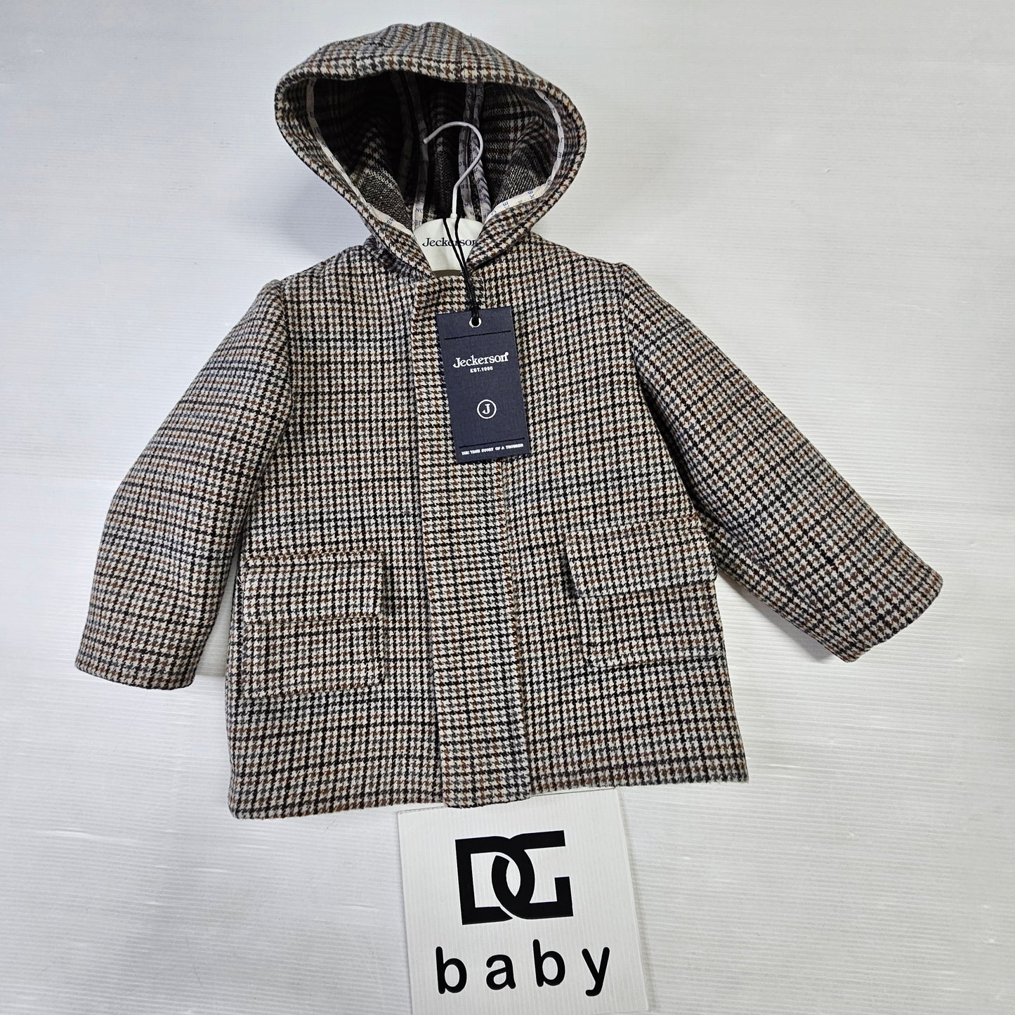 🧥 Cappottino Pied de Poule con Cappuccio – Baby