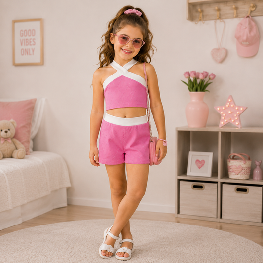 Completo Bambina Top Monospalla e Shorts Coordinati