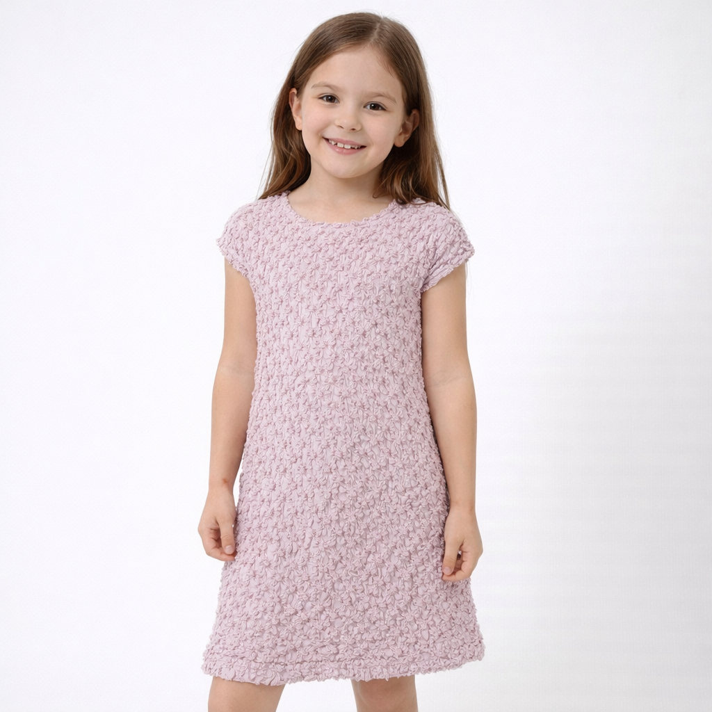 Vestito bambina Y-CLÙ “Soft Texture” in tessuto lavorato lilla AT 133AYFS25
