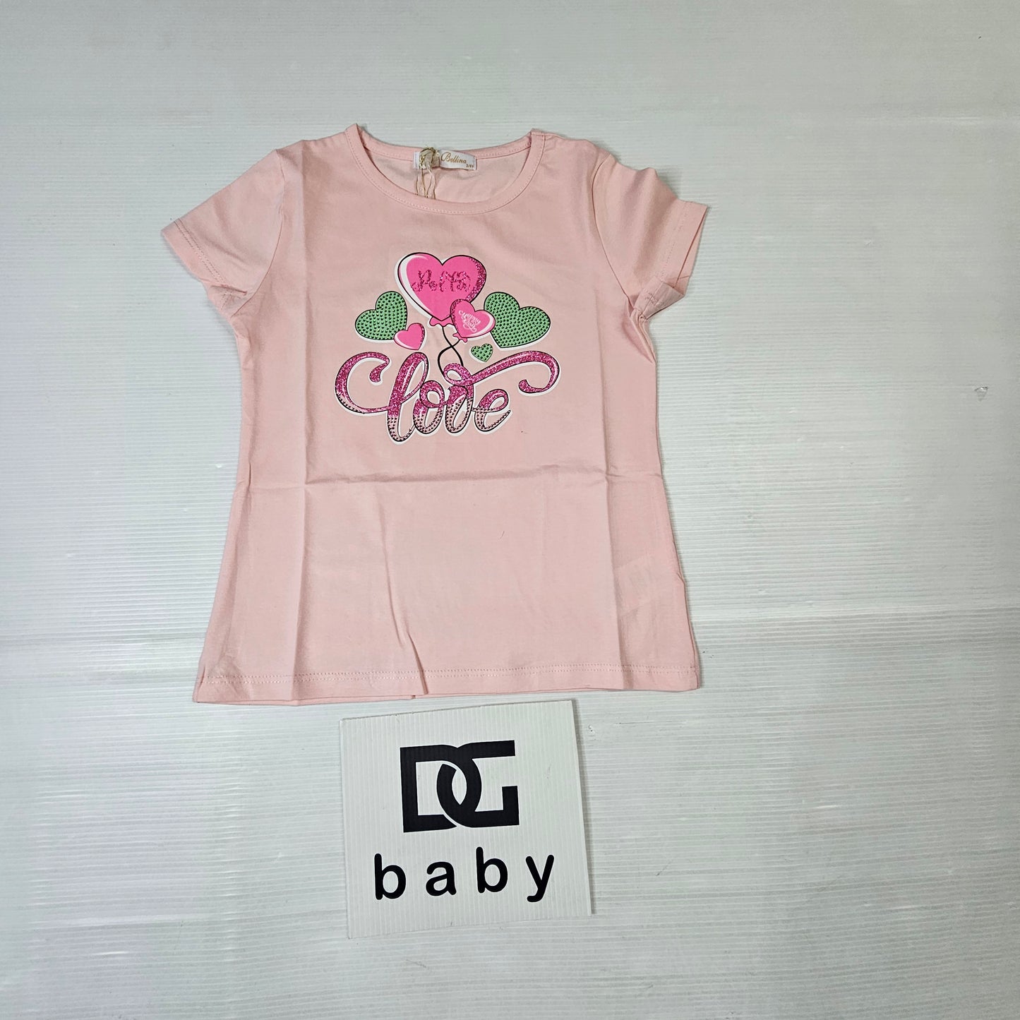 T-shirt bambina “Love Cuori” cotone con stampa glitter
