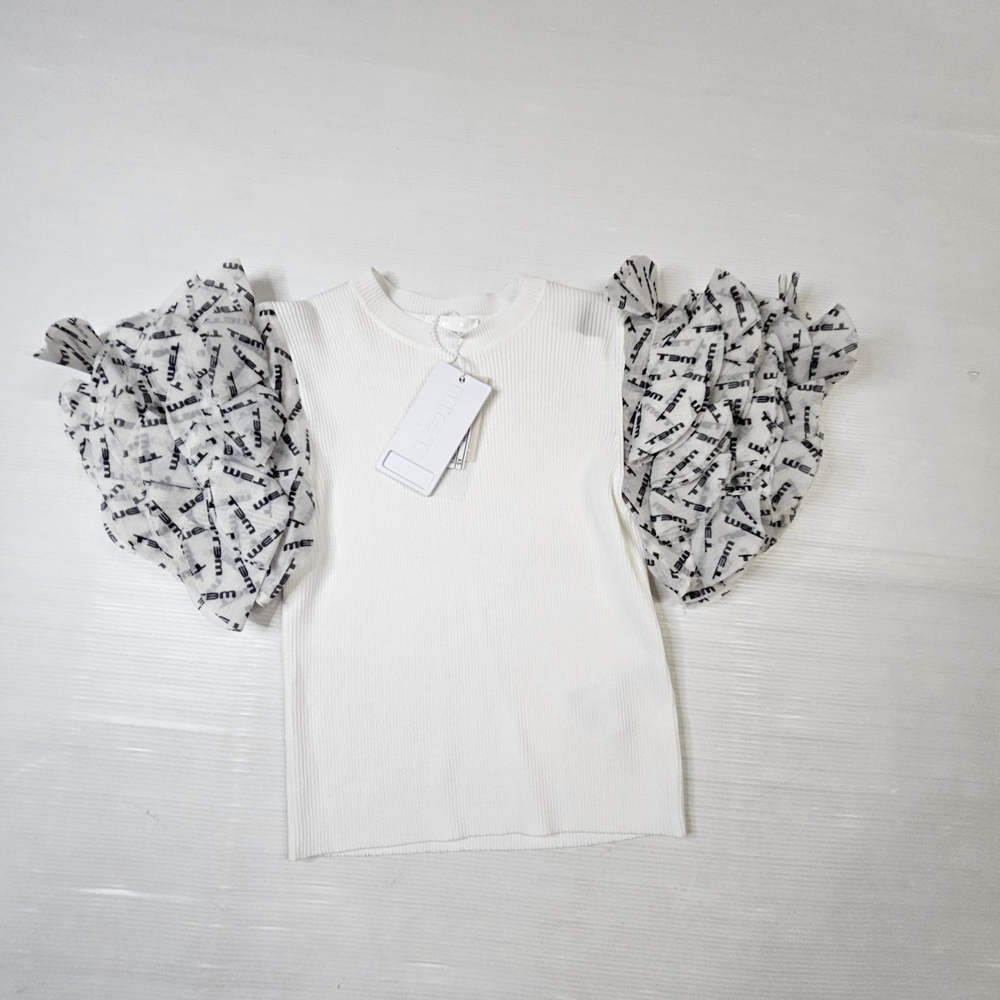 Maglia bambina bianca con maniche in tulle logo MET