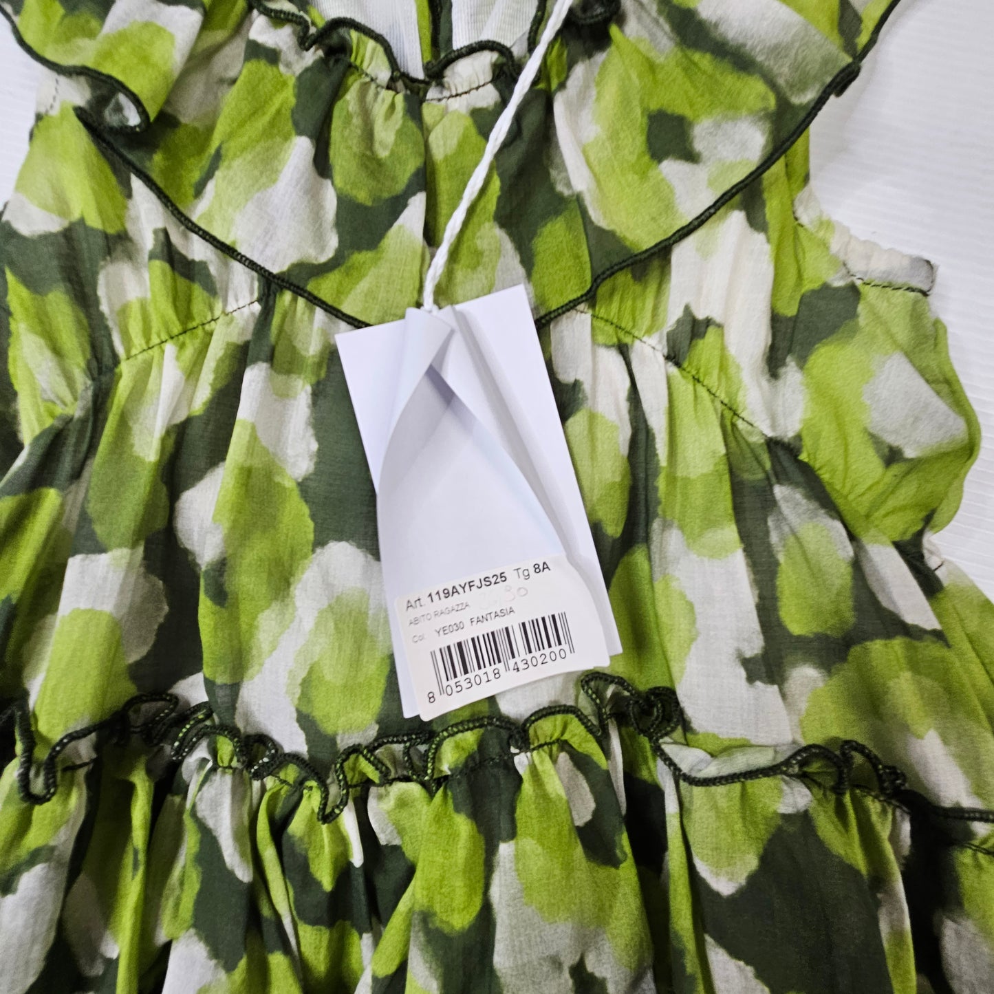 Vestito bimba Y-Clù 119AYFJS25 fantasia verde con balze