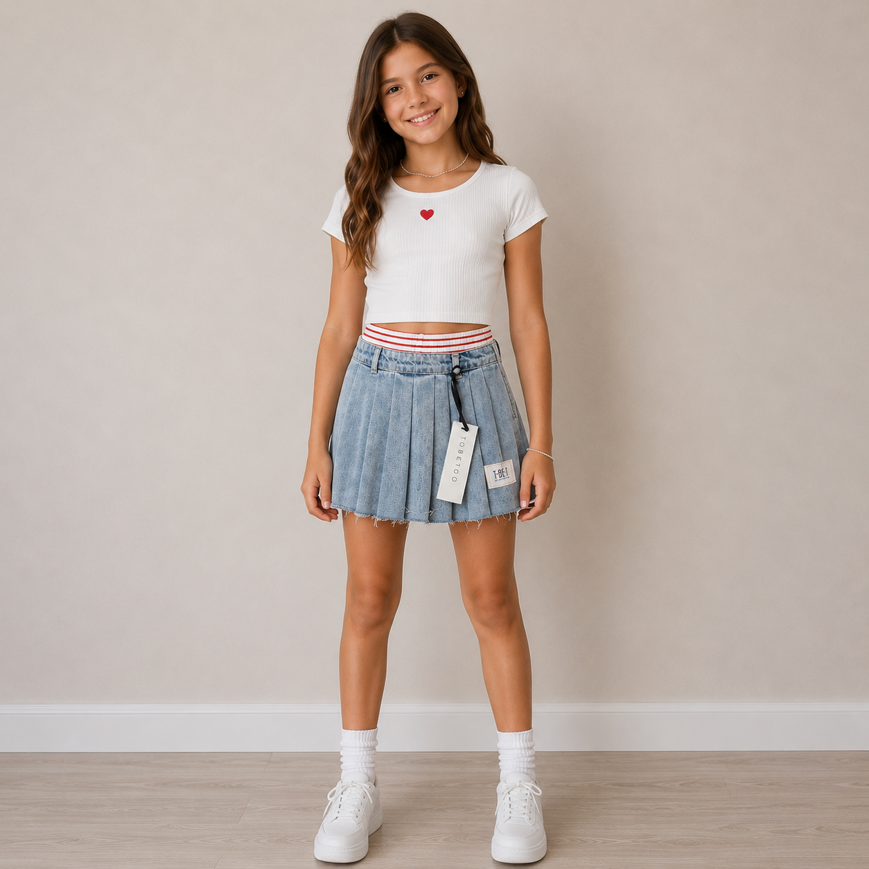 Gonna Jeans Bambina Tobetoo Plissé Denim Chiaro