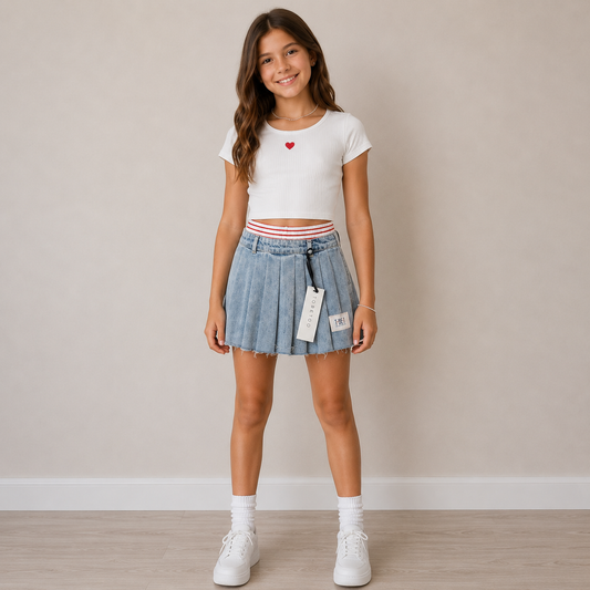 Gonna Jeans Bambina Tobetoo Plissé Denim Chiaro