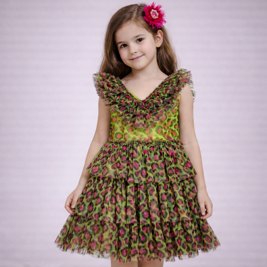 Vestito bimba MET ME502 tulle fantasia maculata fluo