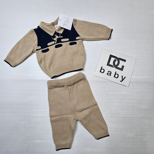 🧸 Completo neonato 2 pezzi maglia corda/blu – art. 992M