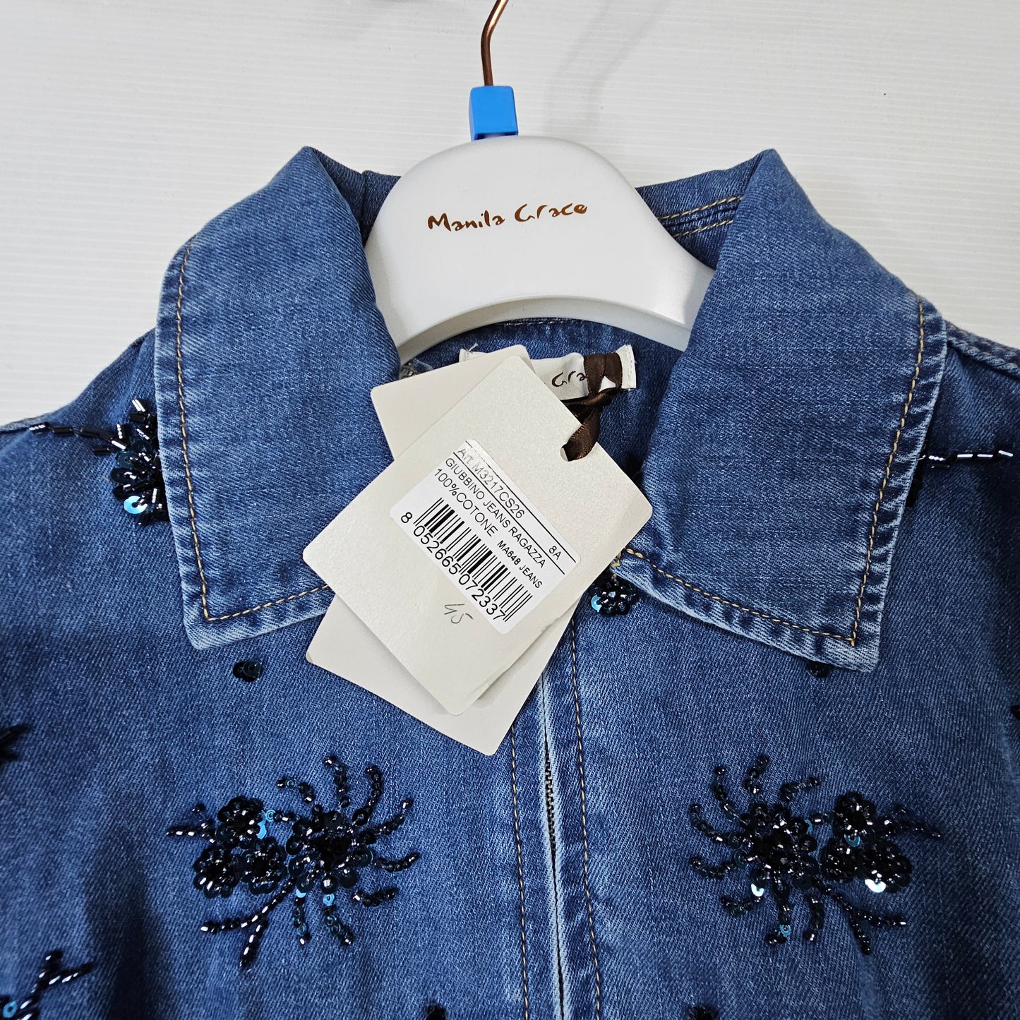 Giubbino bimba Manila Grace M3217CS26 denim ricamato