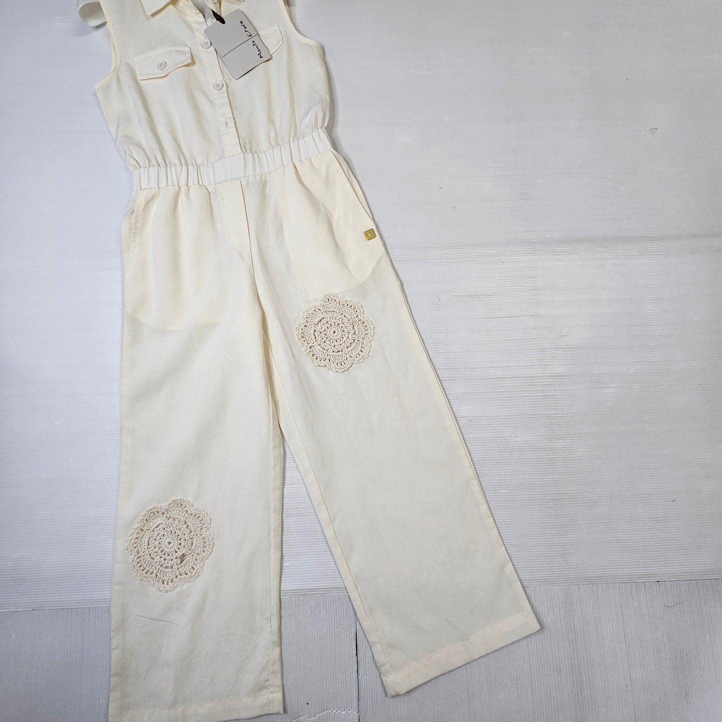 Tuta Intera Manila Grace Bambina Color Crema con Dettagli Crochet