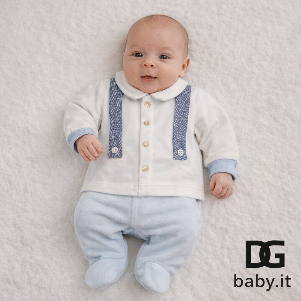 🧸 Completo ciniglia “Bretelle Latte Cielo” – Art. 39076