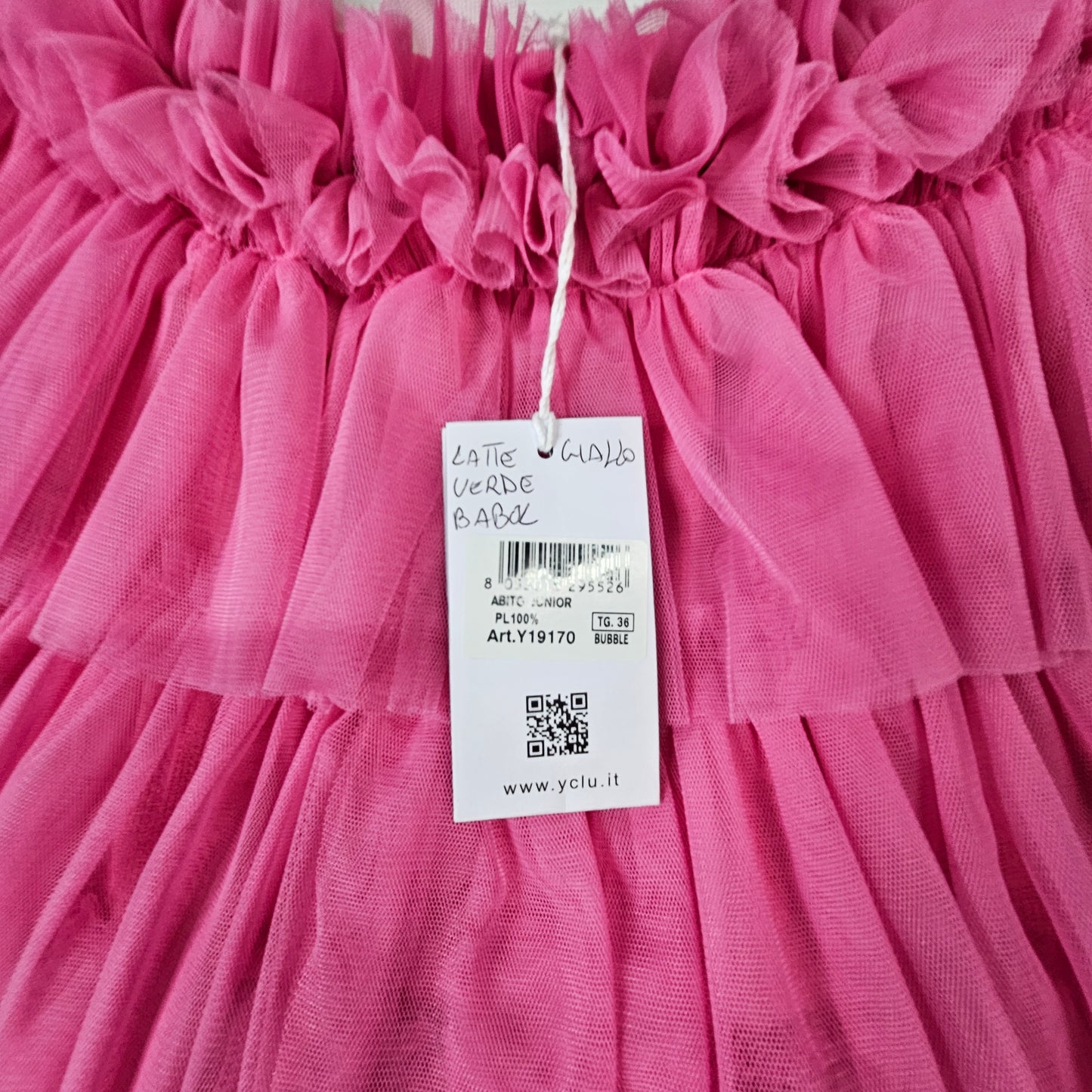 Vestito bimba Y-CLÙ Y19170 tulle rosa con balze