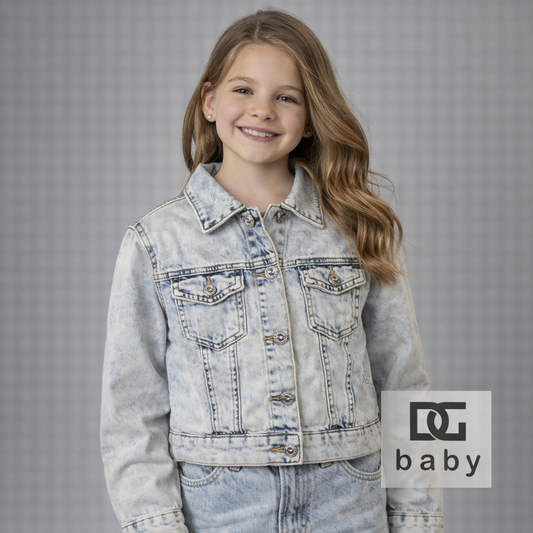Giubbino bambina denim chiaro effetto slavato – MET