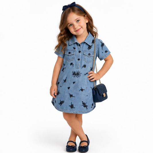 Vestito bimba Manila Grace MB3410AS26 denim ricamato