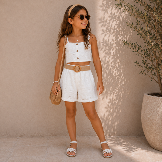 Completo Bambina Sangallo Bianco con Cintura