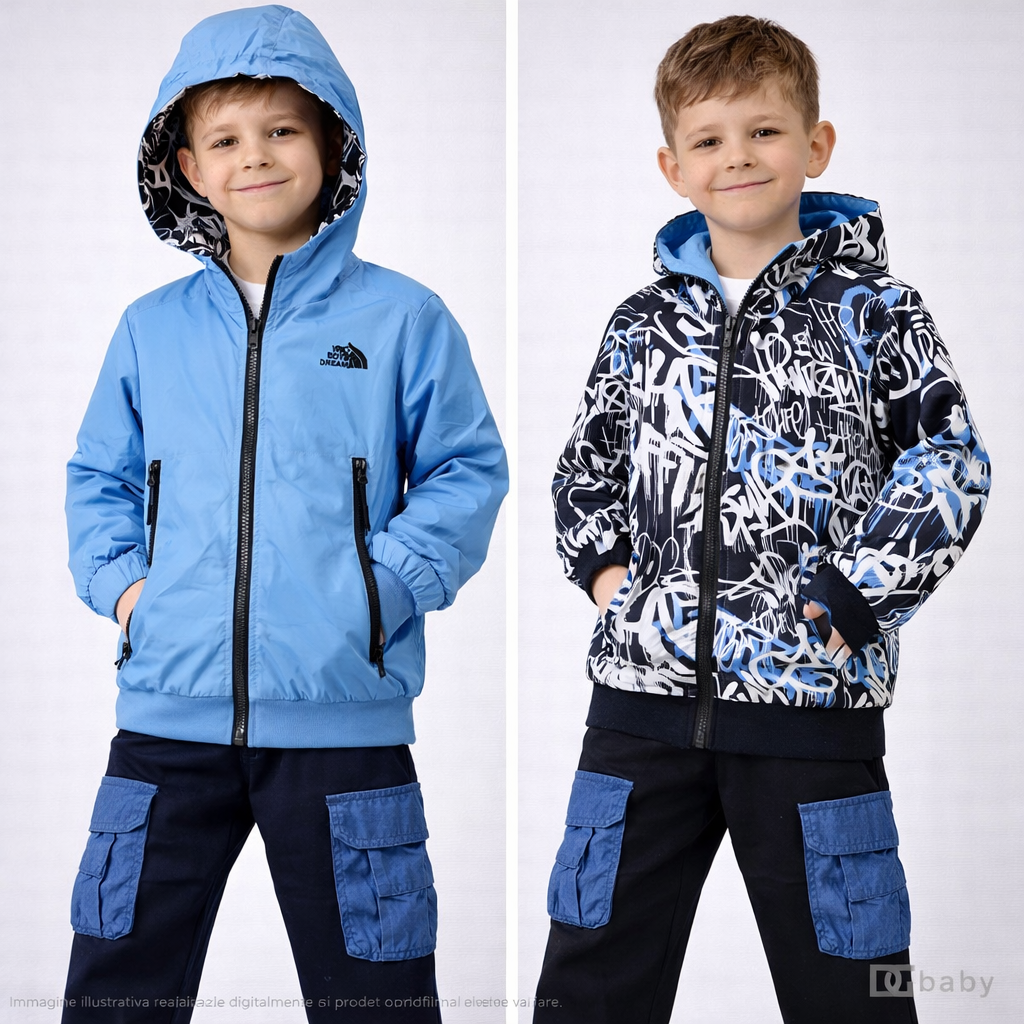🔵🧥 Giubbotto Reversibile Street Style Bambino