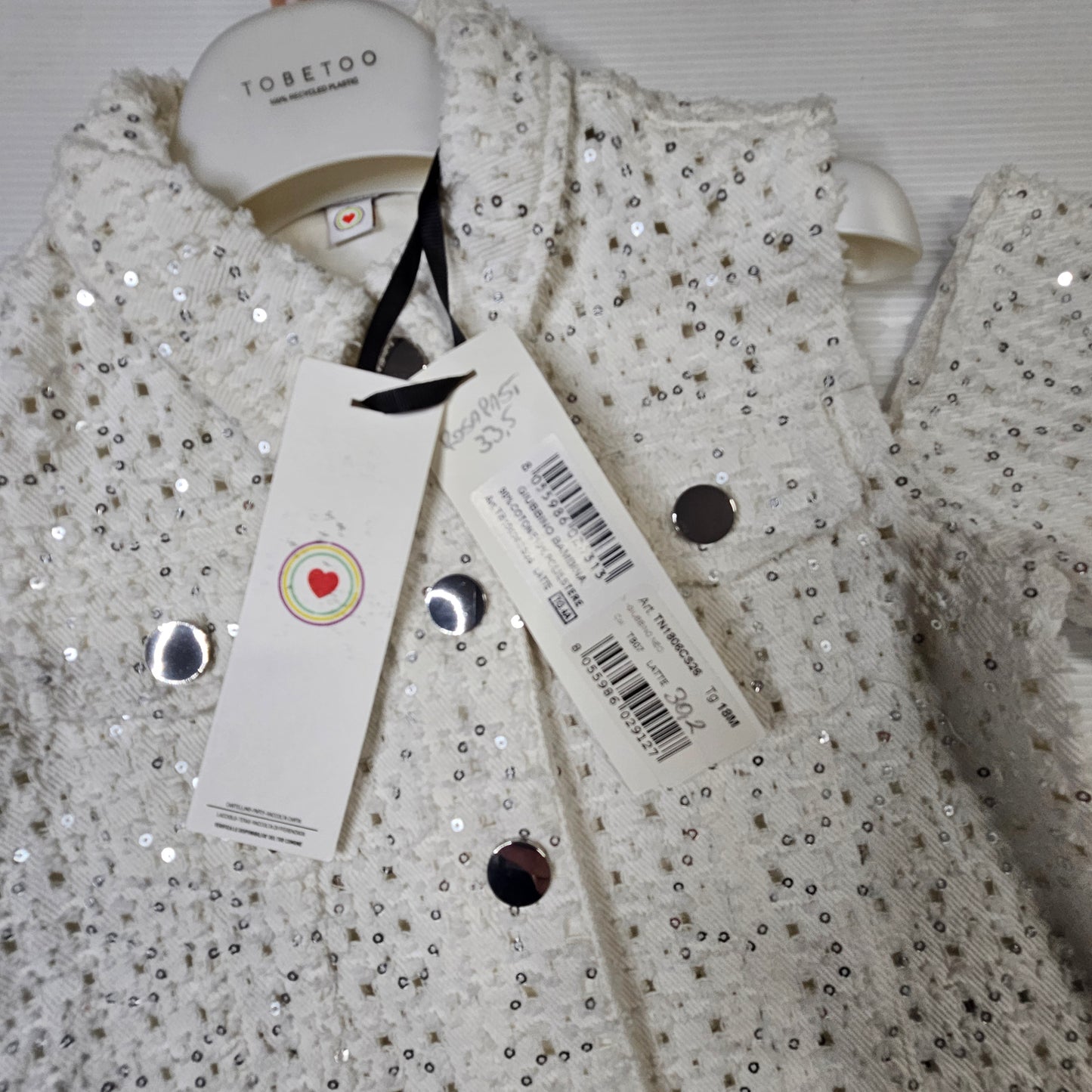 Giubbino bambina elegante con paillettes panna – TOBETOO