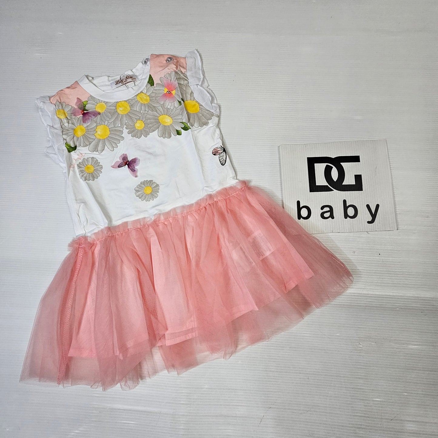 Vestitino neonato con margherite e gonna in tulle