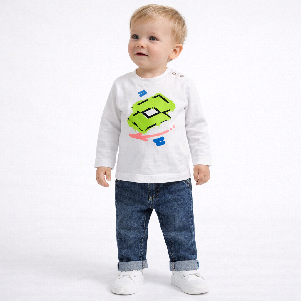 Maglia neonato in cotone bianco con stampa logo – LOTTO
