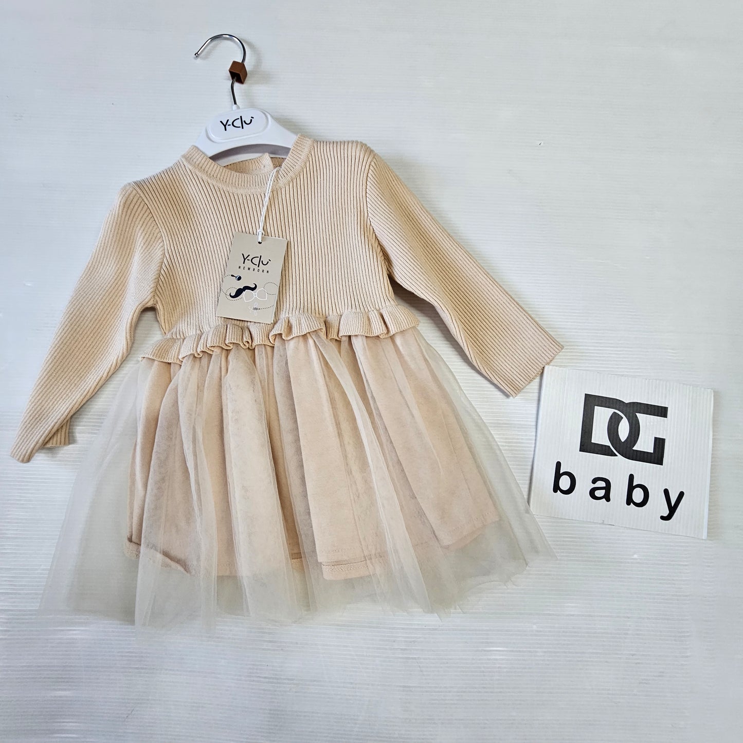 Abito neonata Y-CLÙ “Crema Tulle” con gonna in velo