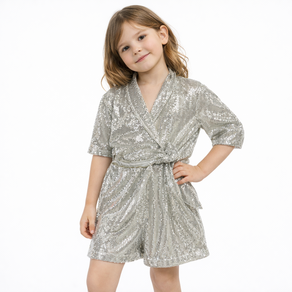 Tutina bimba MET ME205 oro effetto paillettes con cintura