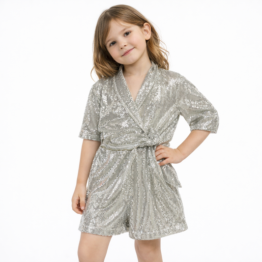 Tutina bimba MET ME205 oro effetto paillettes con cintura