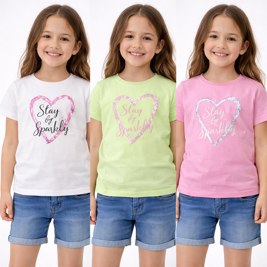 T-shirt bambina “Heart Sparkle” cotone con cuore glitter