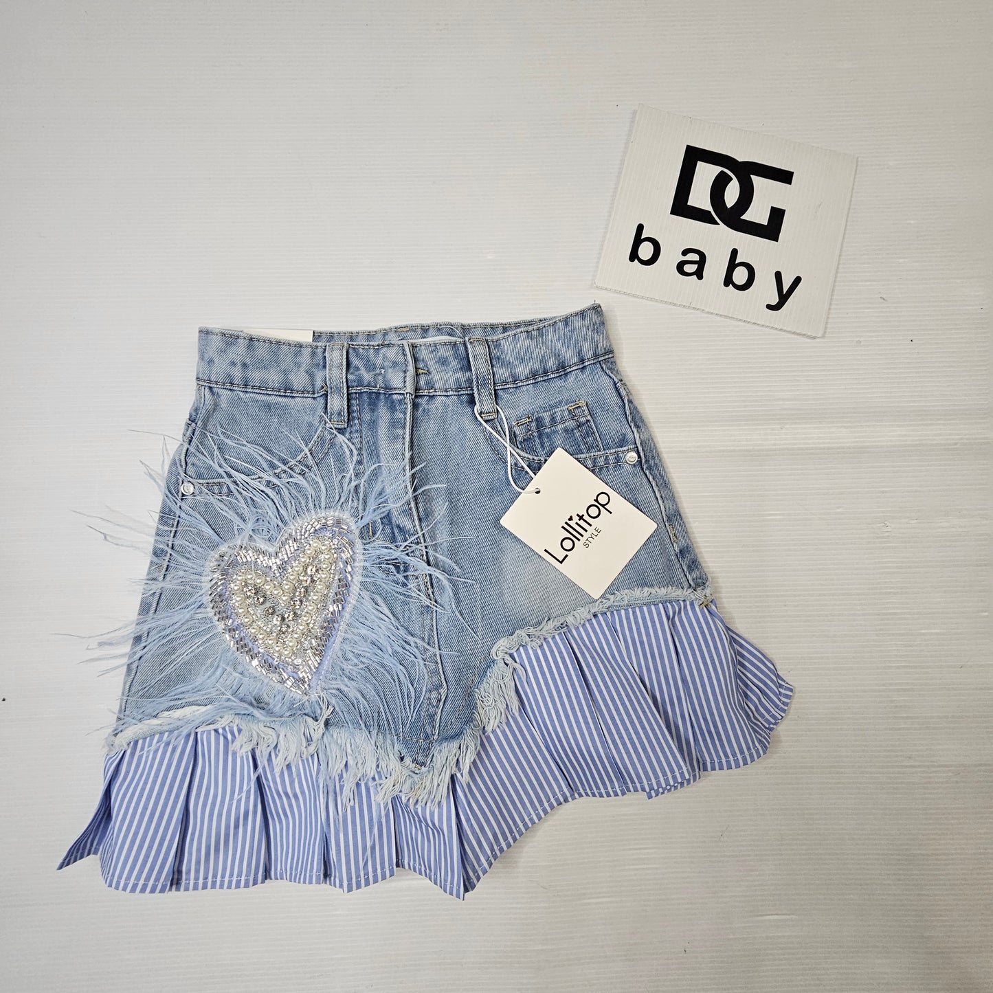 Gonna Jeans Bambina Lollitop con Cuore Gioiello e Balza