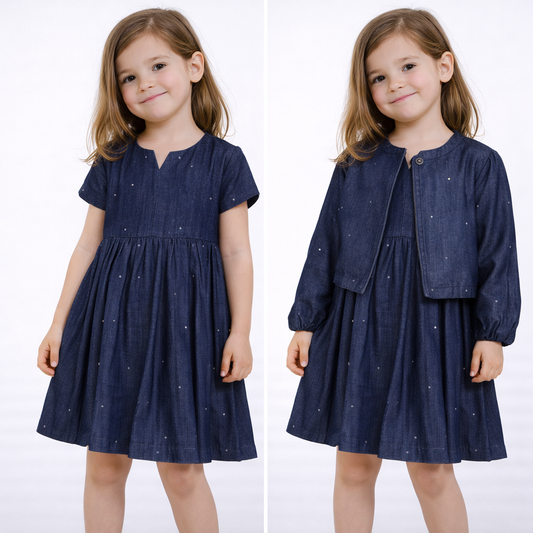 Completo bimba Y-CLÙ 402JYFBS25 jeans con cardigan e vestito