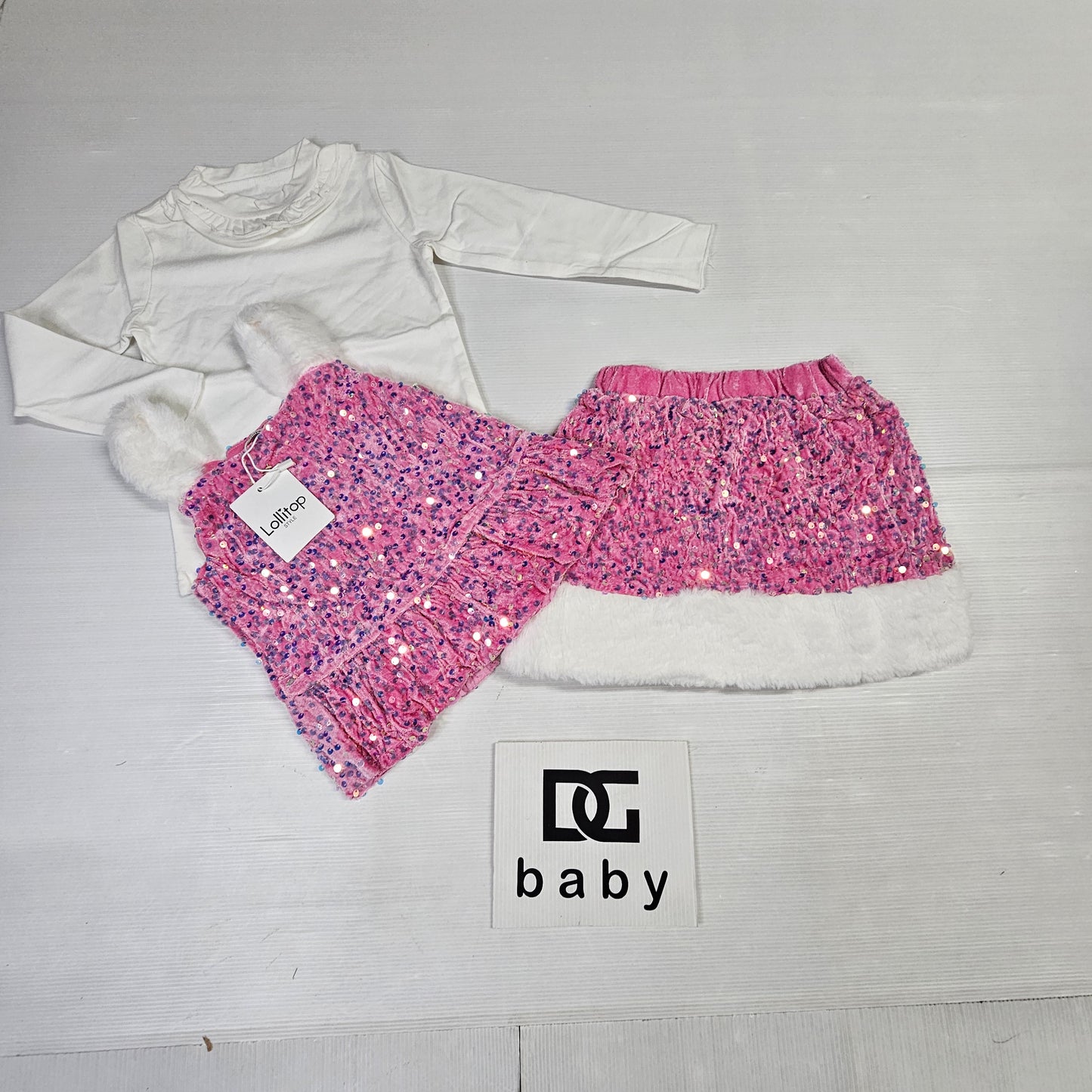 💗 Completo Paillettes & Peluche Rosa 💗