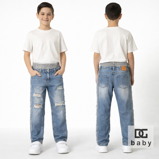 Jeans  con inserti felpa grigia e strappi – TOBETOO
