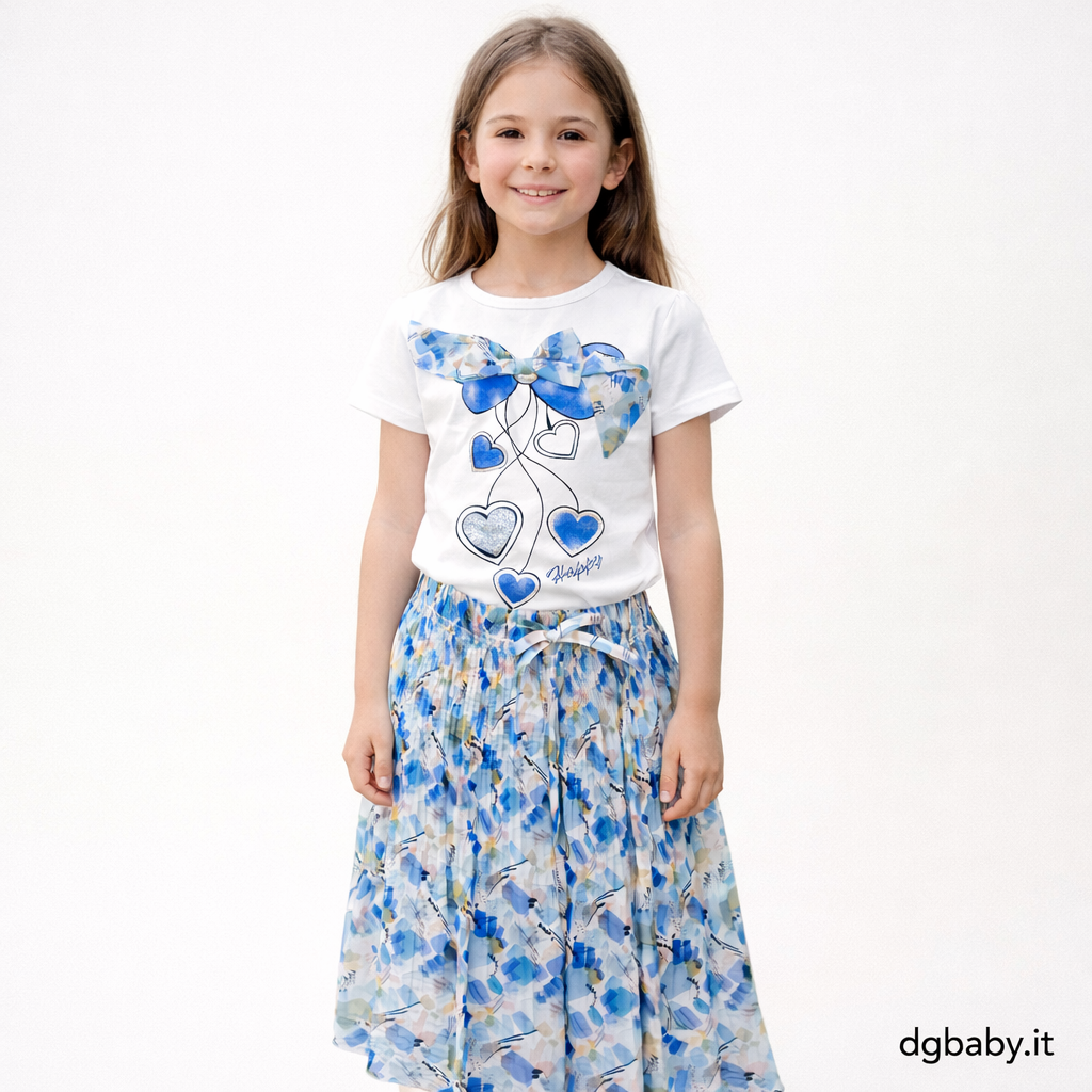 Completo bambina “Cuori Plissé” t-shirt + pantalone leggero