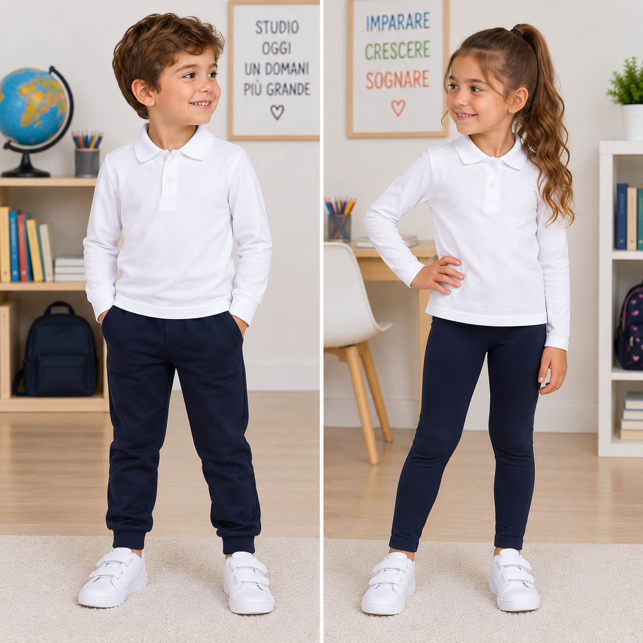 Polo bambino/a in cotone manica lunga