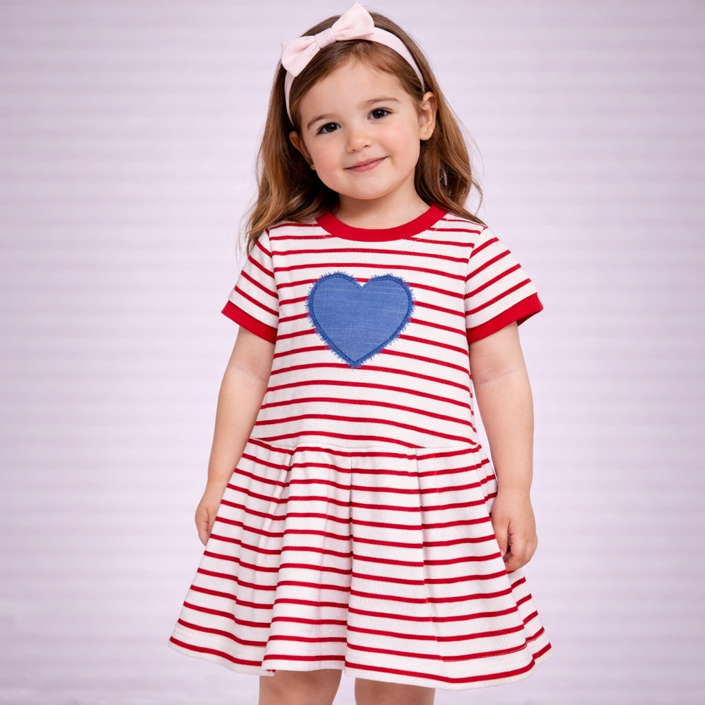 Vestito bambina “Heart Stripe” a righe con cuore applicato AT 334ATB525