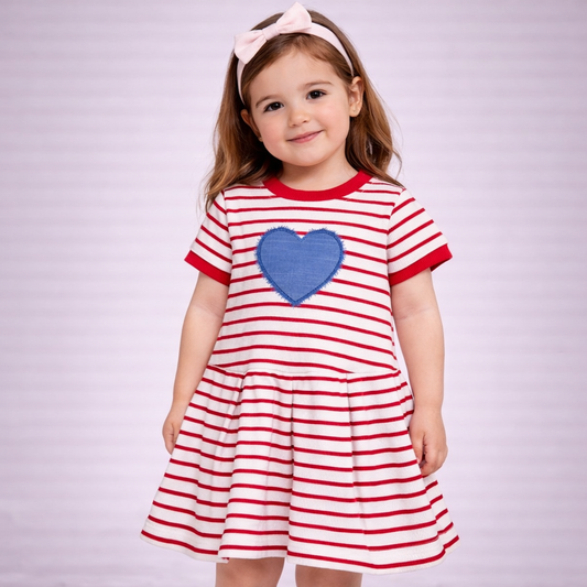 Vestito bambina “Heart Stripe” a righe con cuore applicato AT 334ATB525