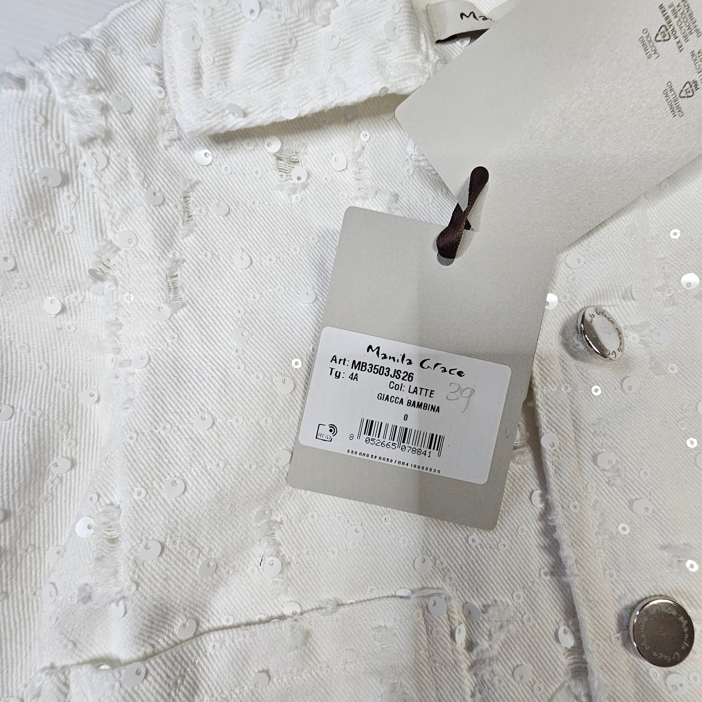 Completo bambina giacca e shorts paillettes bianco MB3503JS26