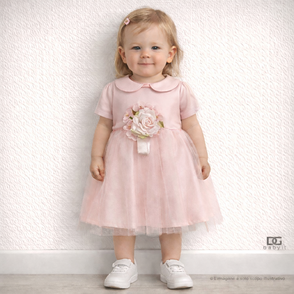 🌸 Abito Cerimonia Bimba P1027N “Rosa Incanto” con Coprispalle