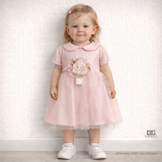 🌸 Abito Cerimonia Bimba P1027N “Rosa Incanto” con Coprispalle