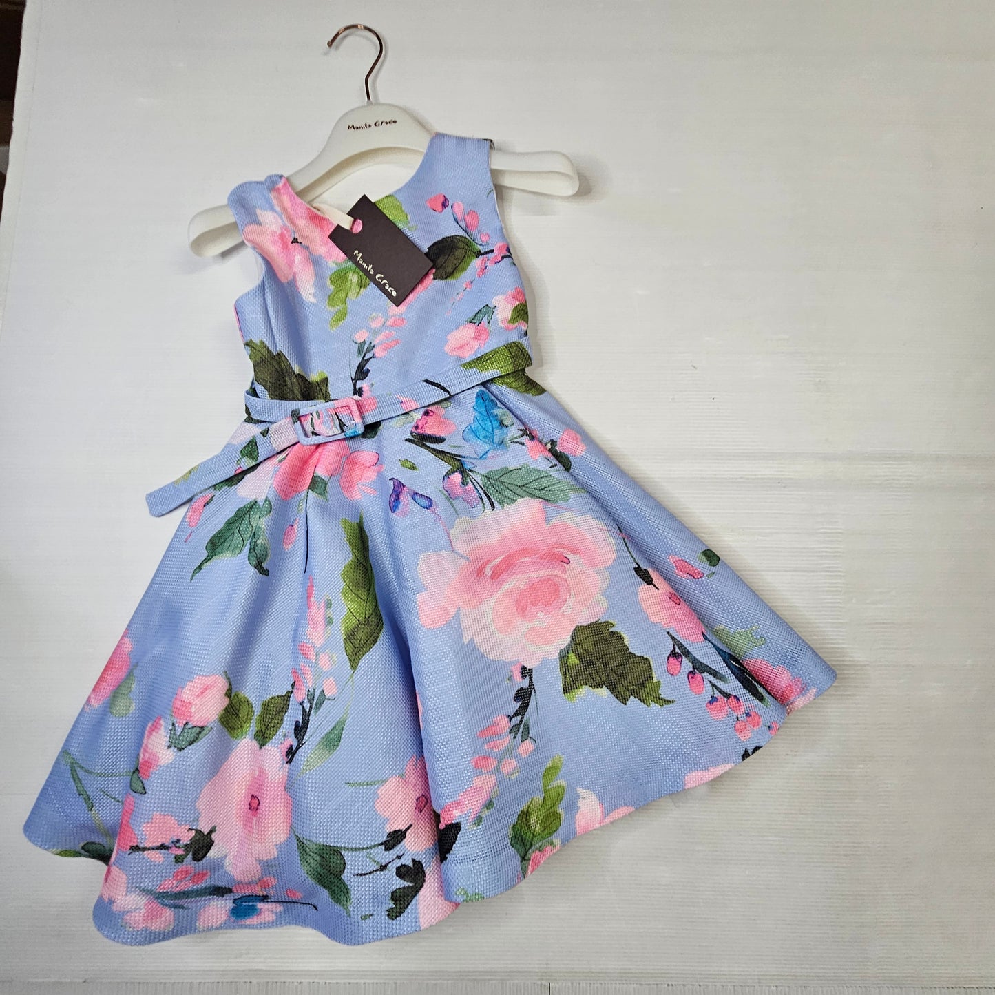 Abito bambina Manila Grace MG1267 floreale azzurro