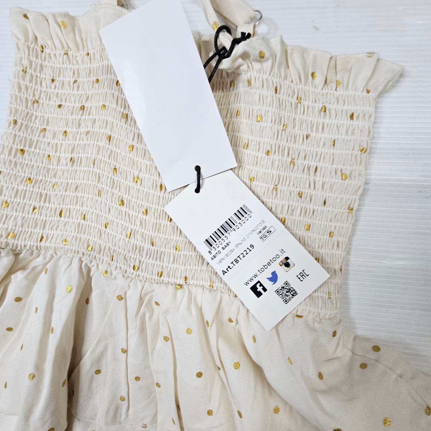 Vestito bimba TO BE TOO TBT2219 panna pois oro con balze
