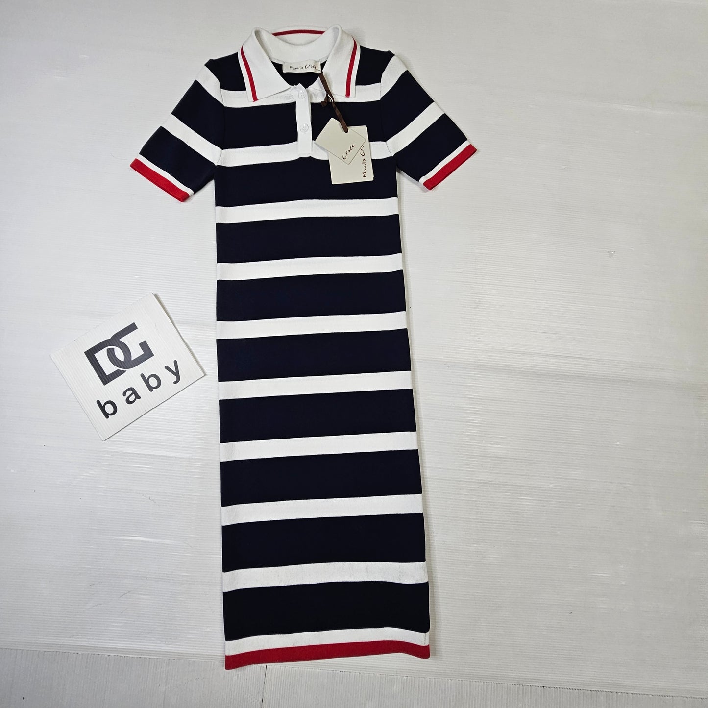 Vestito bimba Manila Grace M322A526 righe blu stile polo