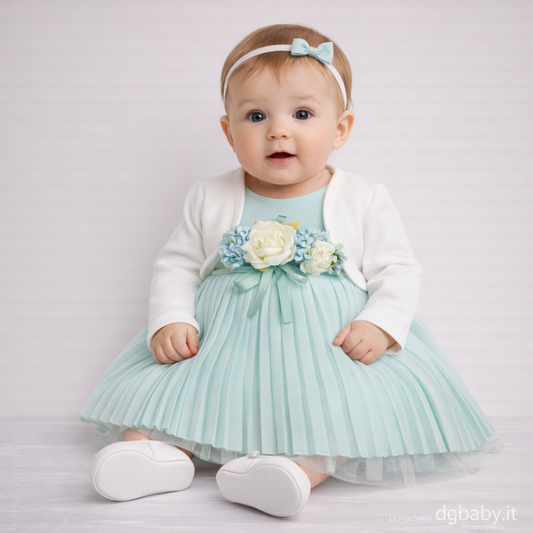 🌸 Abito Cerimonia Bimba T491 con Coprispalle