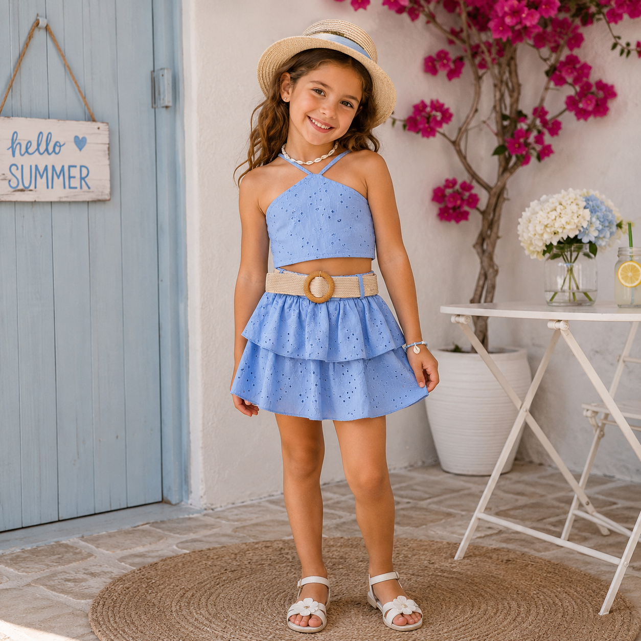 Completo Bambina Azzurra Breeze con Cintura