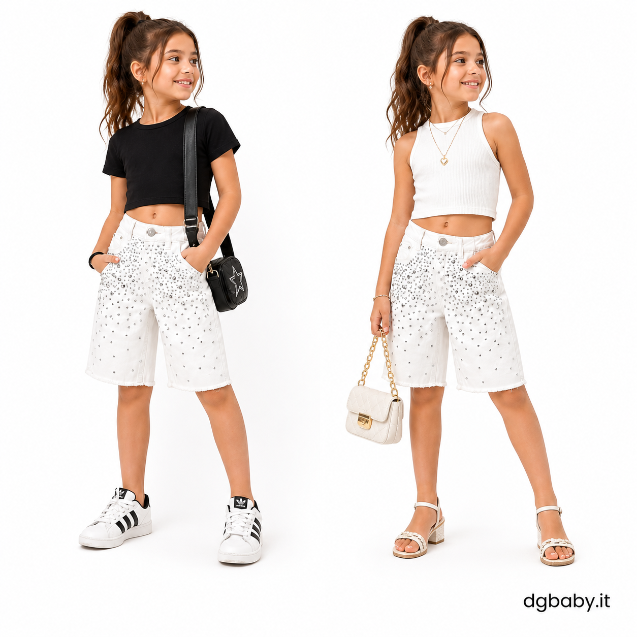 Bermuda ragazza strass white