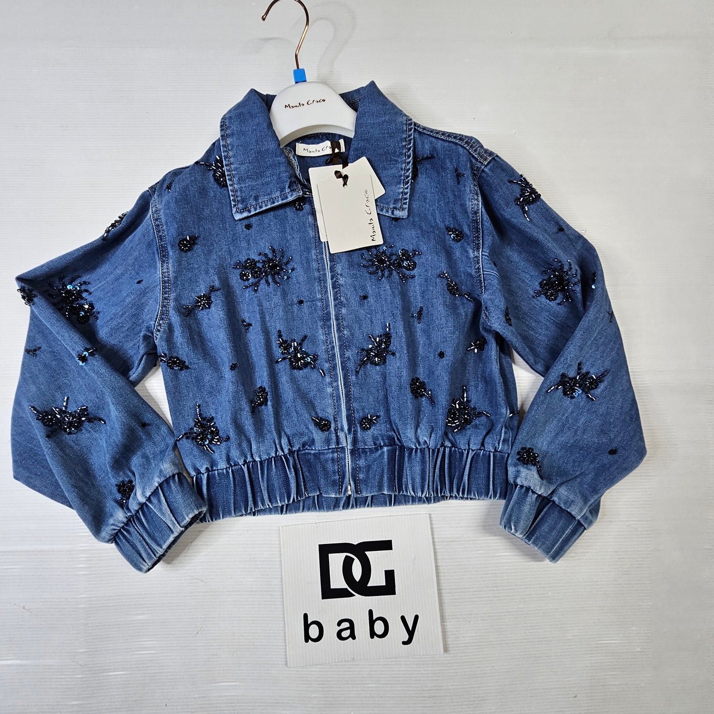 Giubbino bimba Manila Grace M3217CS26 denim ricamato
