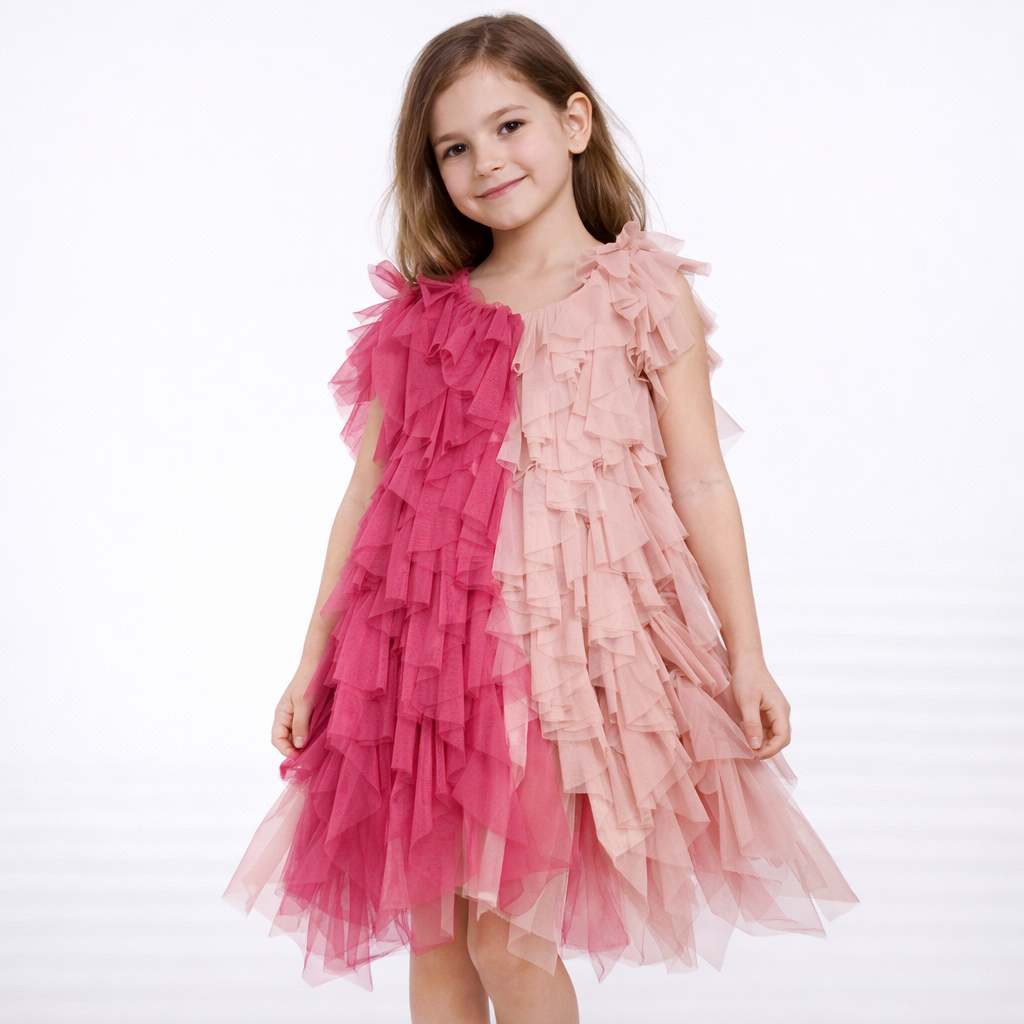 Vestito bimba MET ME300 tulle bicolor con balze