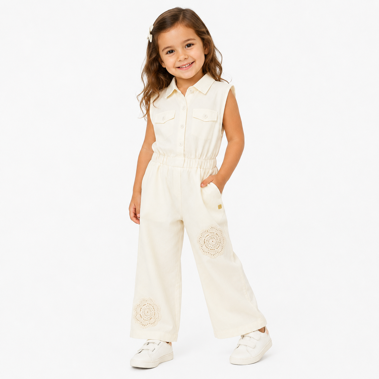 Tuta Intera Manila Grace Bambina Color Crema con Dettagli Crochet