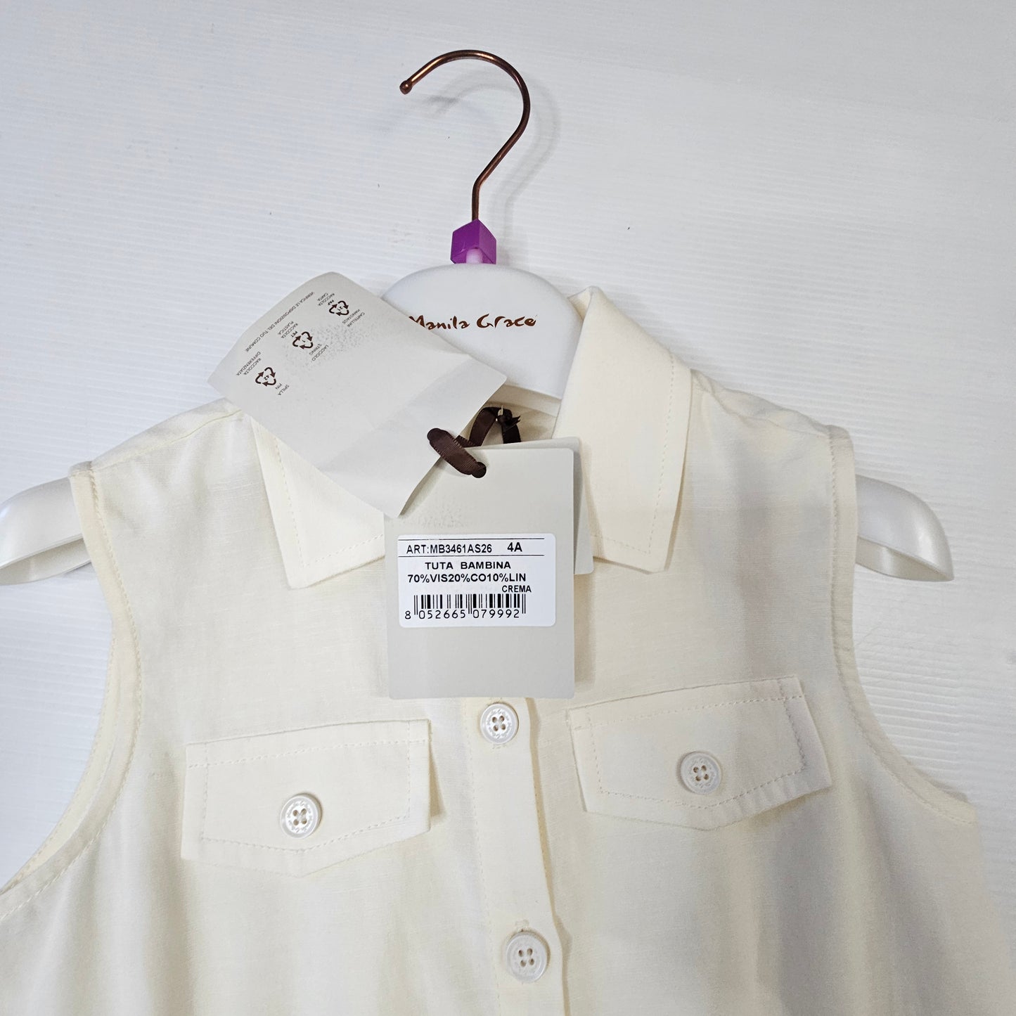 Tuta Intera Manila Grace Bambina Color Crema con Dettagli Crochet