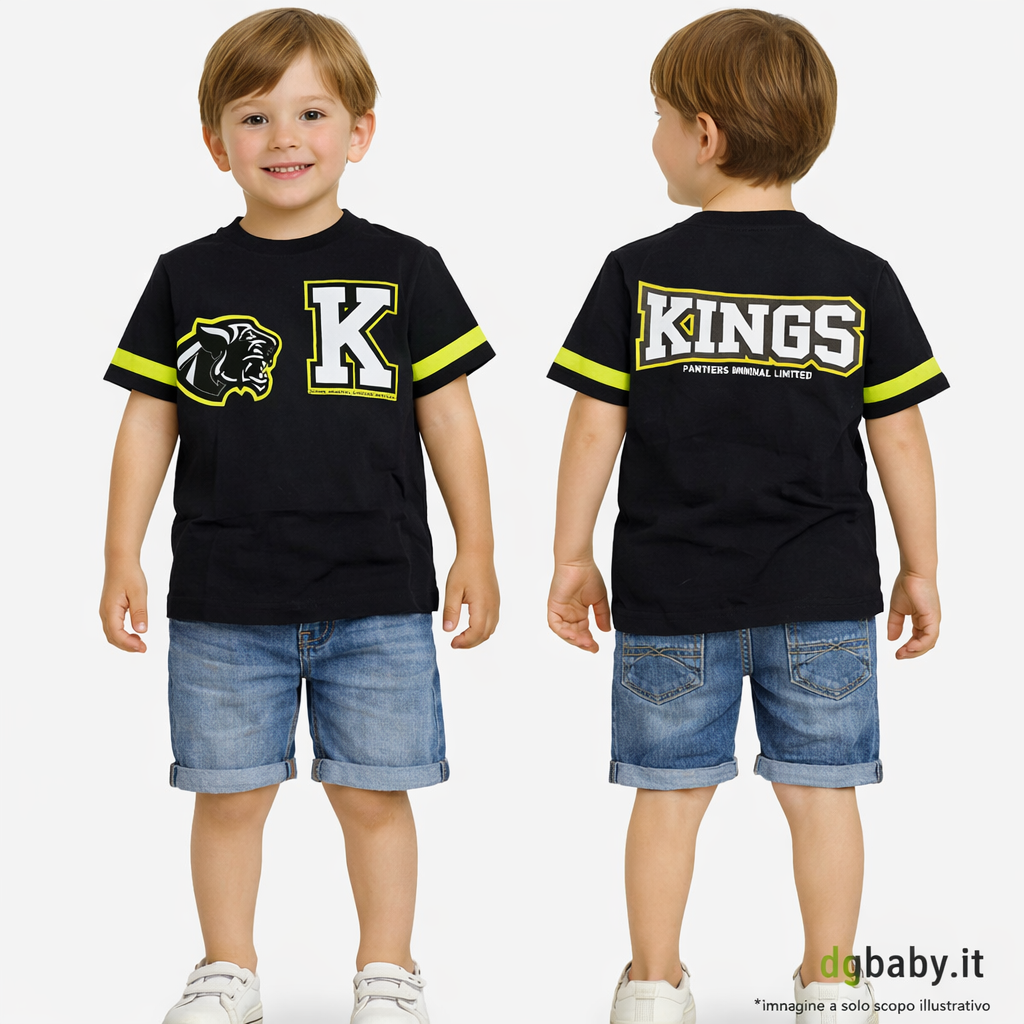 T-shirt bambino “Kings Panther” in cotone stampa fluo