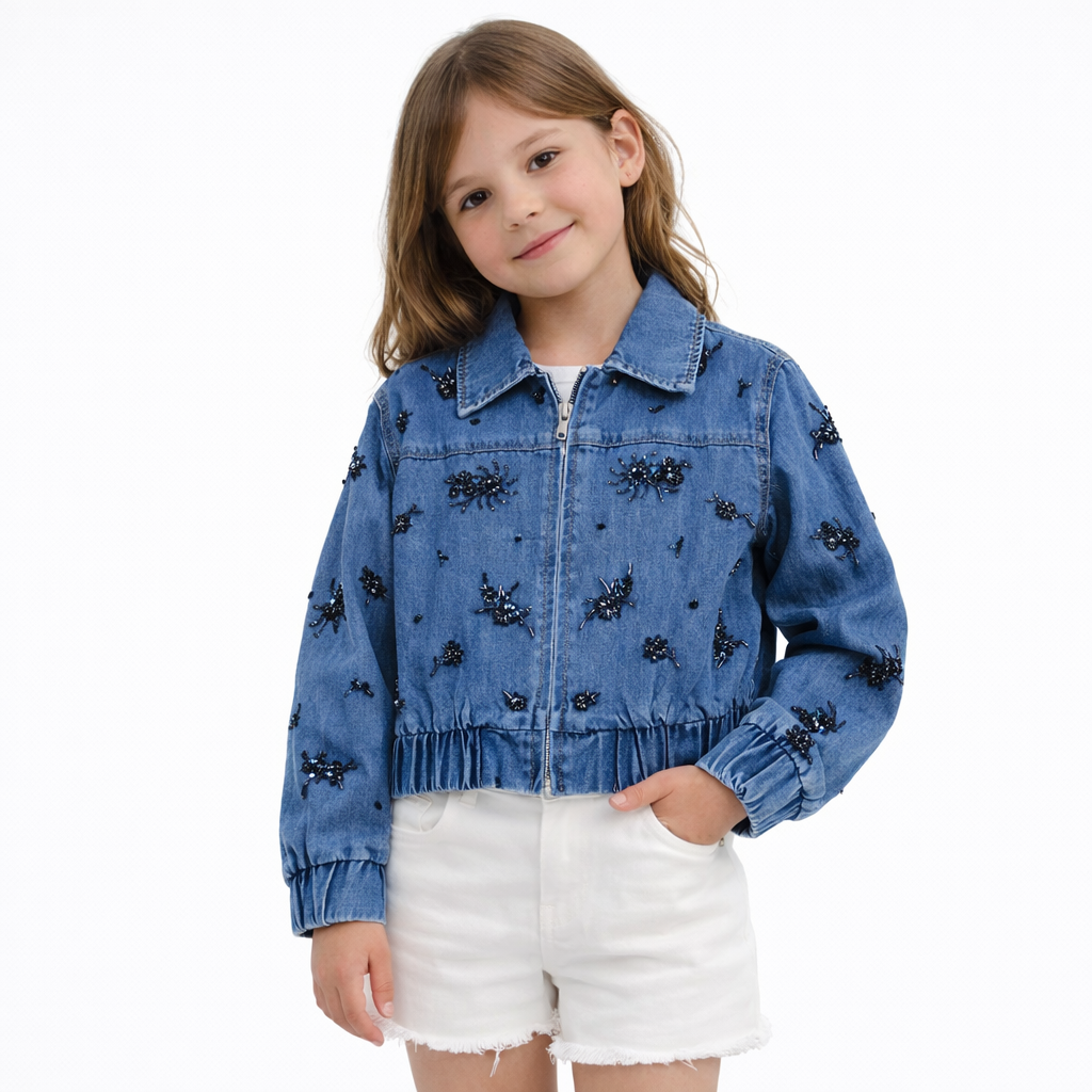 Giubbino bimba Manila Grace M3217CS26 denim ricamato