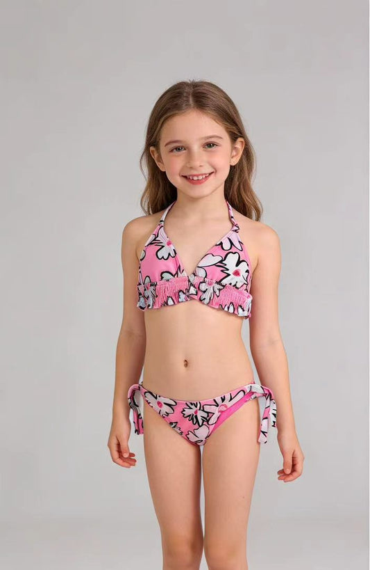 Costume Bikini Bambina Floreale Neon